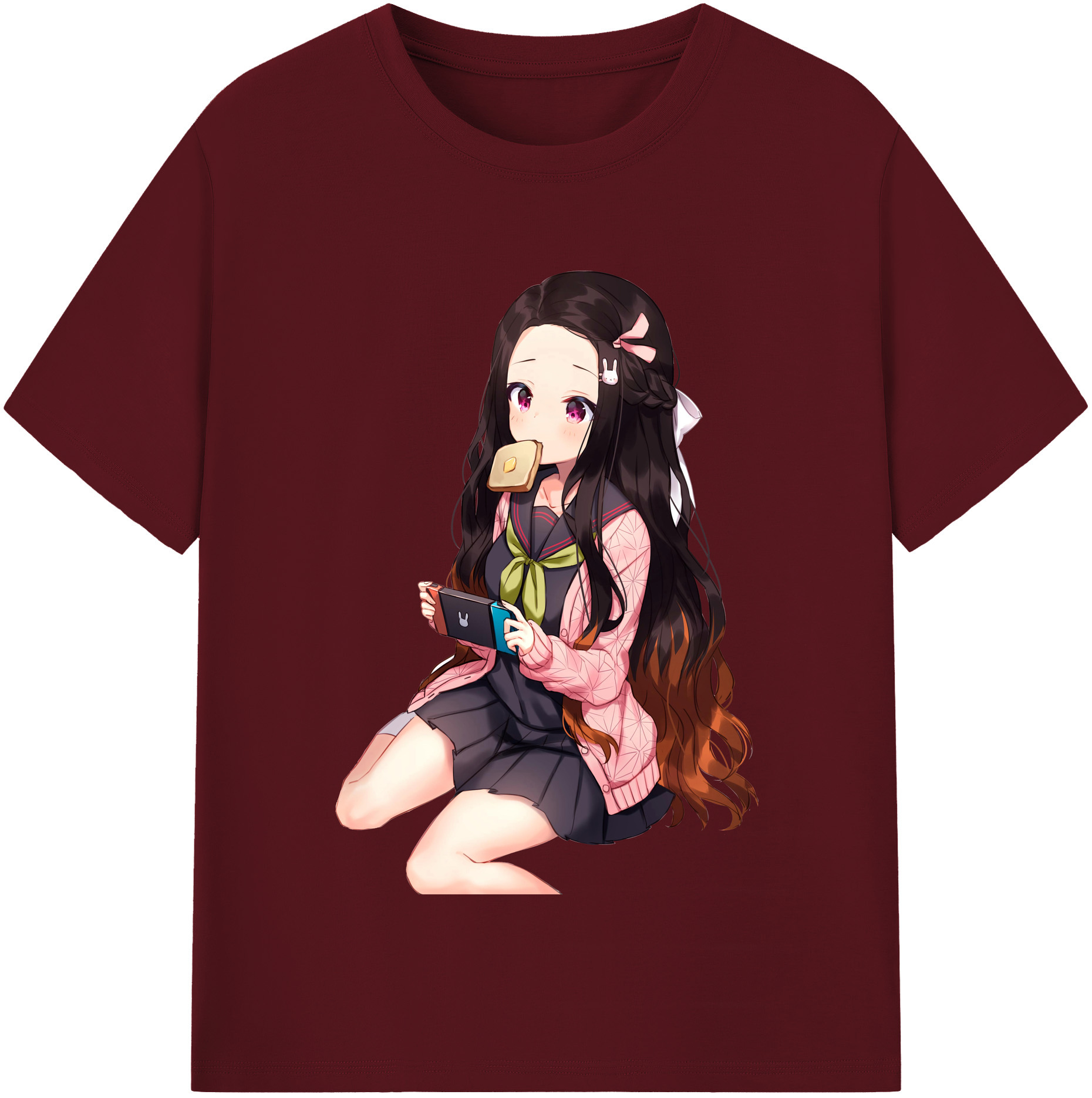（画像用） 鬼滅の刃（きめつのやいば）竈門 禰󠄀豆子／かまど ねずこ Kamado Nezuko 綿100％半袖Tシャツ（フロントプリント）